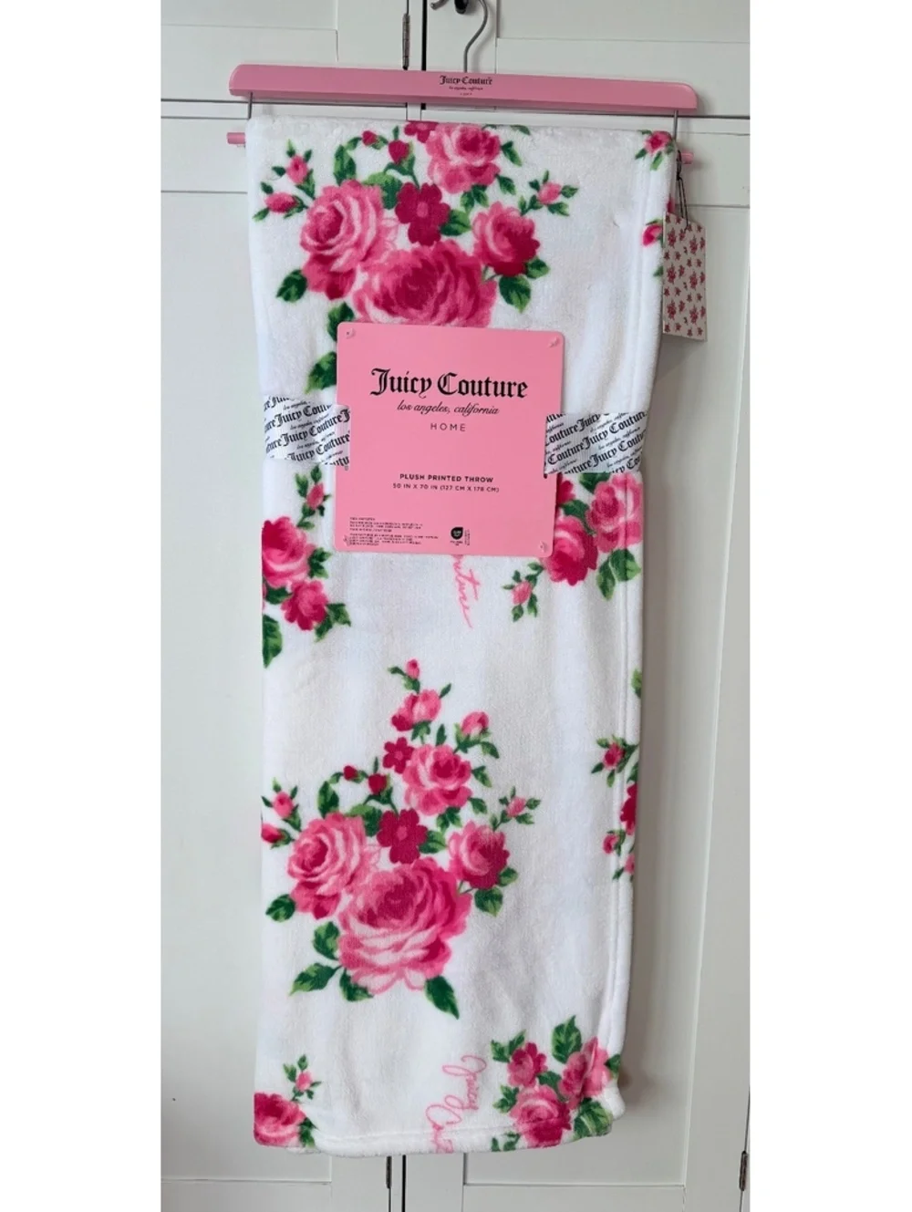 Juicy Couture Plush Printed Throw Blanket 50x70 in Floral Pink Green